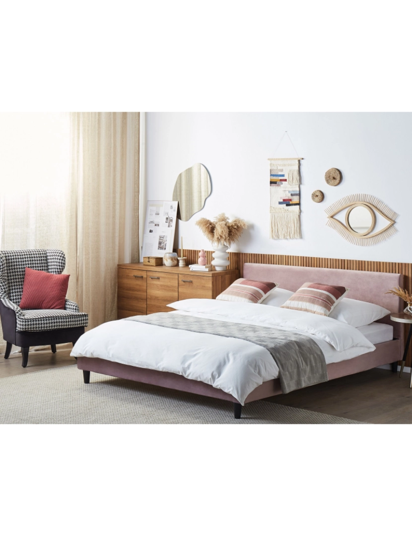 imagem de Cama de casal em veludo rosa 180 x 200 cm FITOU2