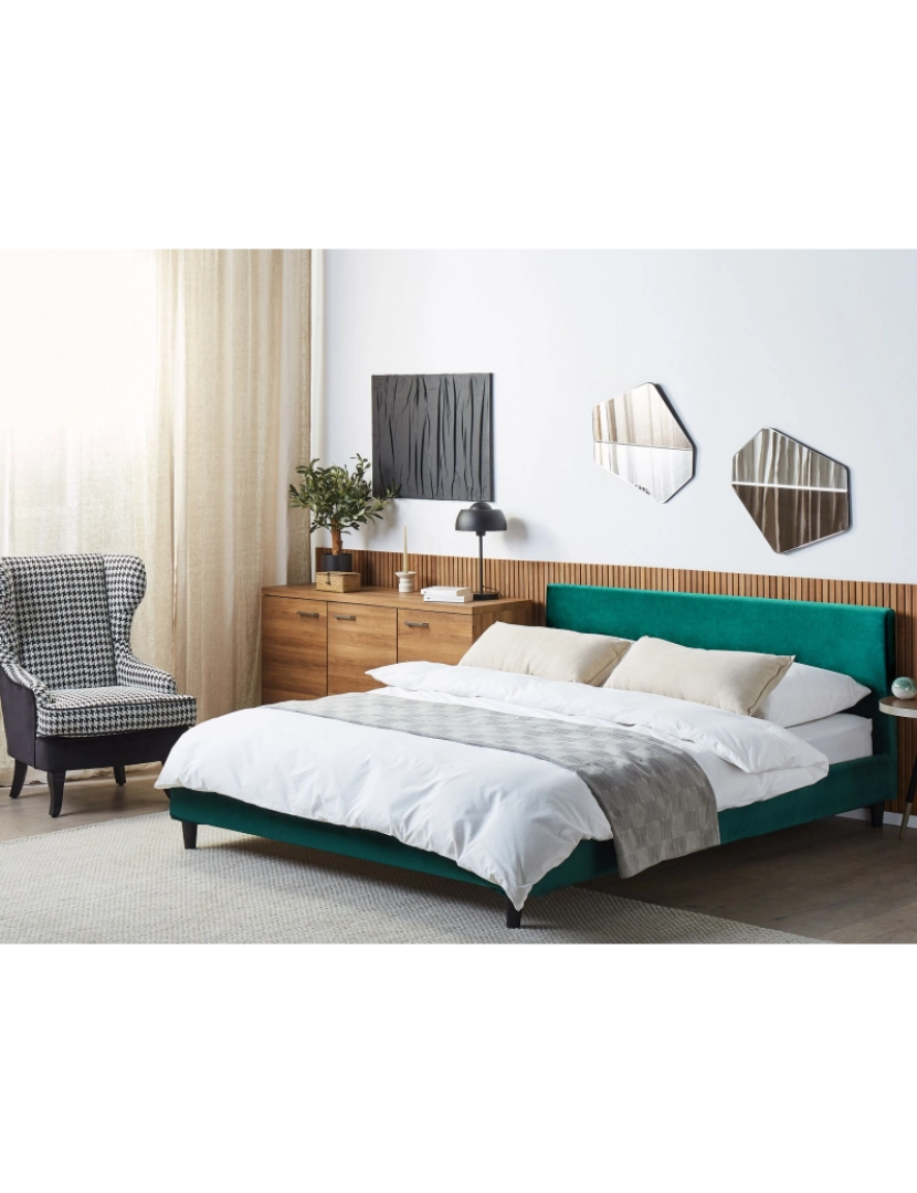 imagem de Cama de casal em veludo verde escuro 180 x 200 cm FITOU2