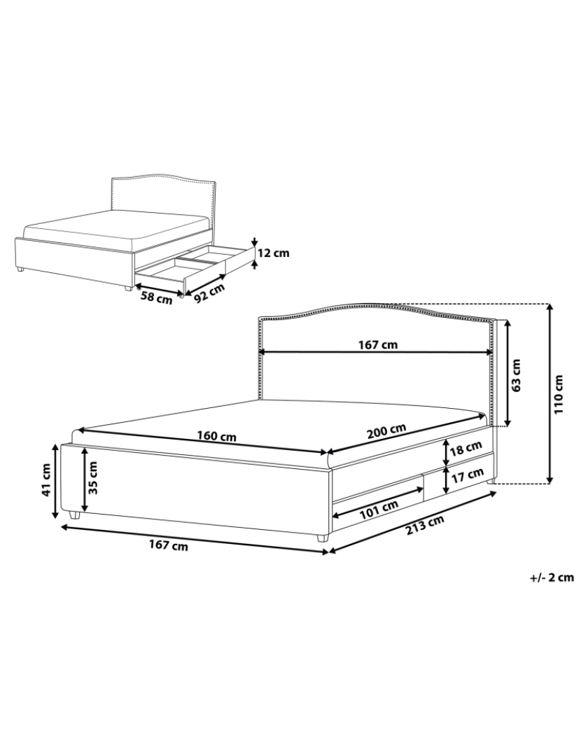 Beliani - Cama de casal com iluminação LED branca e arrumação em tecido cinzento escuro 160 x 200 cm MONTPELLIER