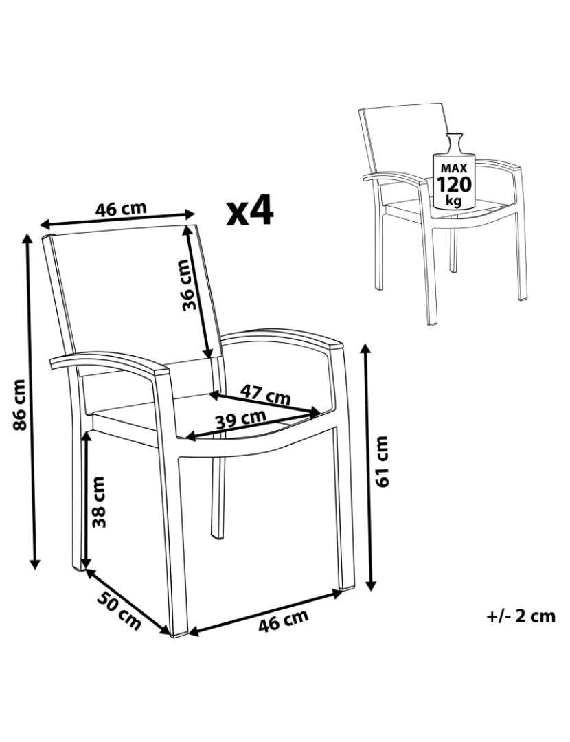 Beliani - Cadeira de jardim Conjunto de 4 Metal Cinzento PERETA