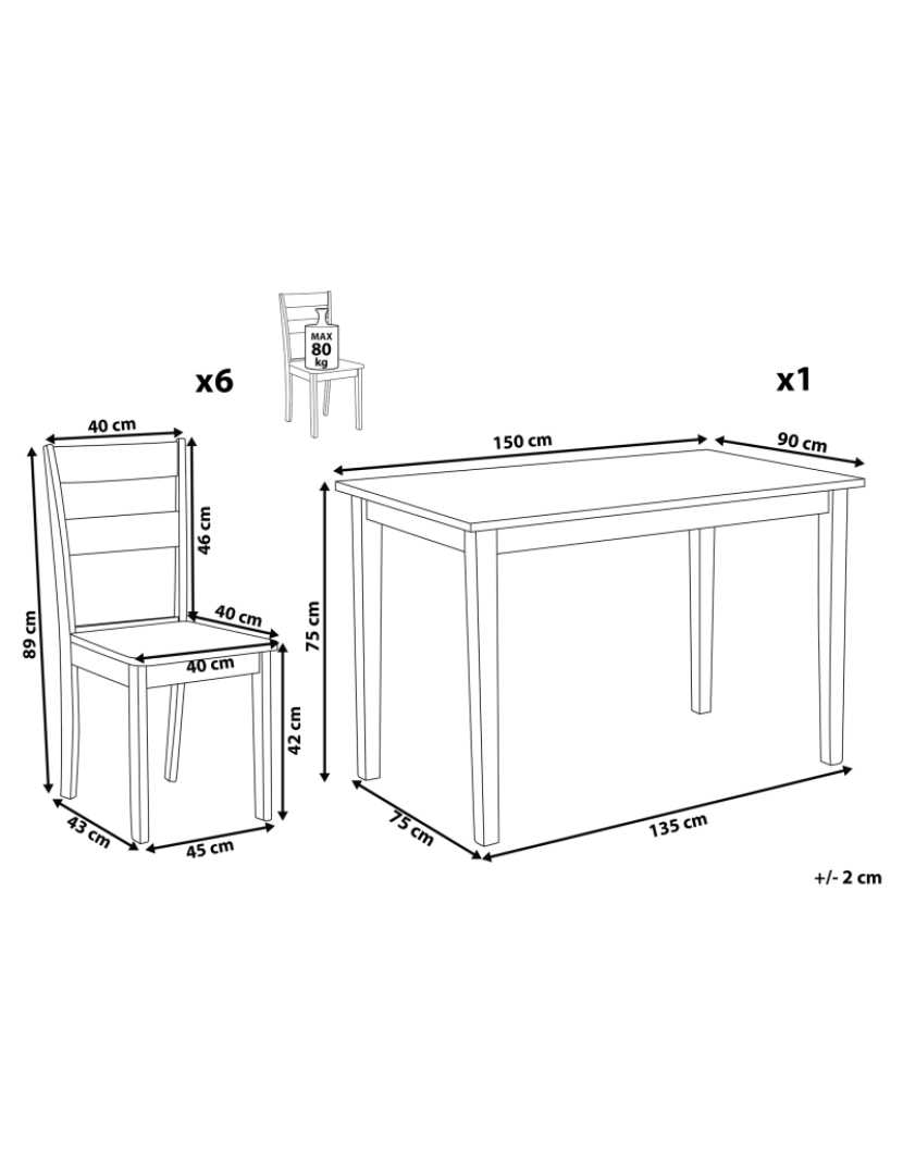 Beliani - Conjunto de refeição com 6 lugares em madeira castanha e branca GEORGIA