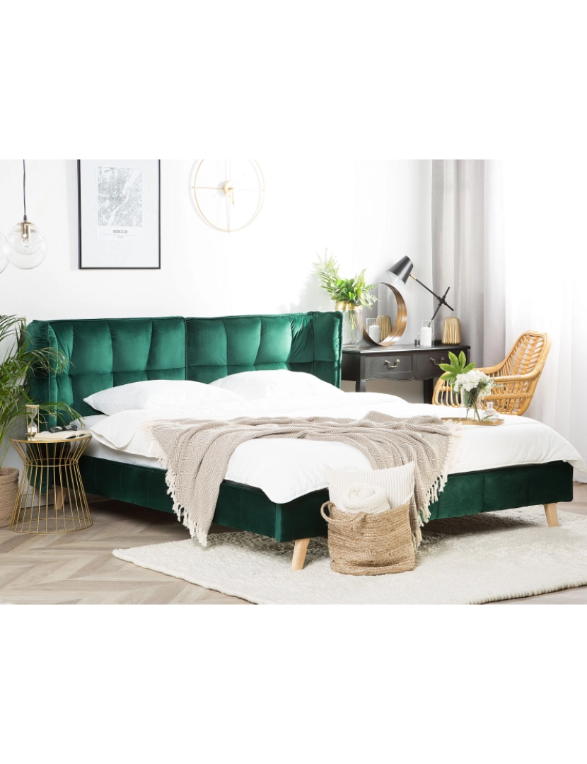 imagem de Cama de casal em veludo verde escuro 180 x 200 cm SENLIS2