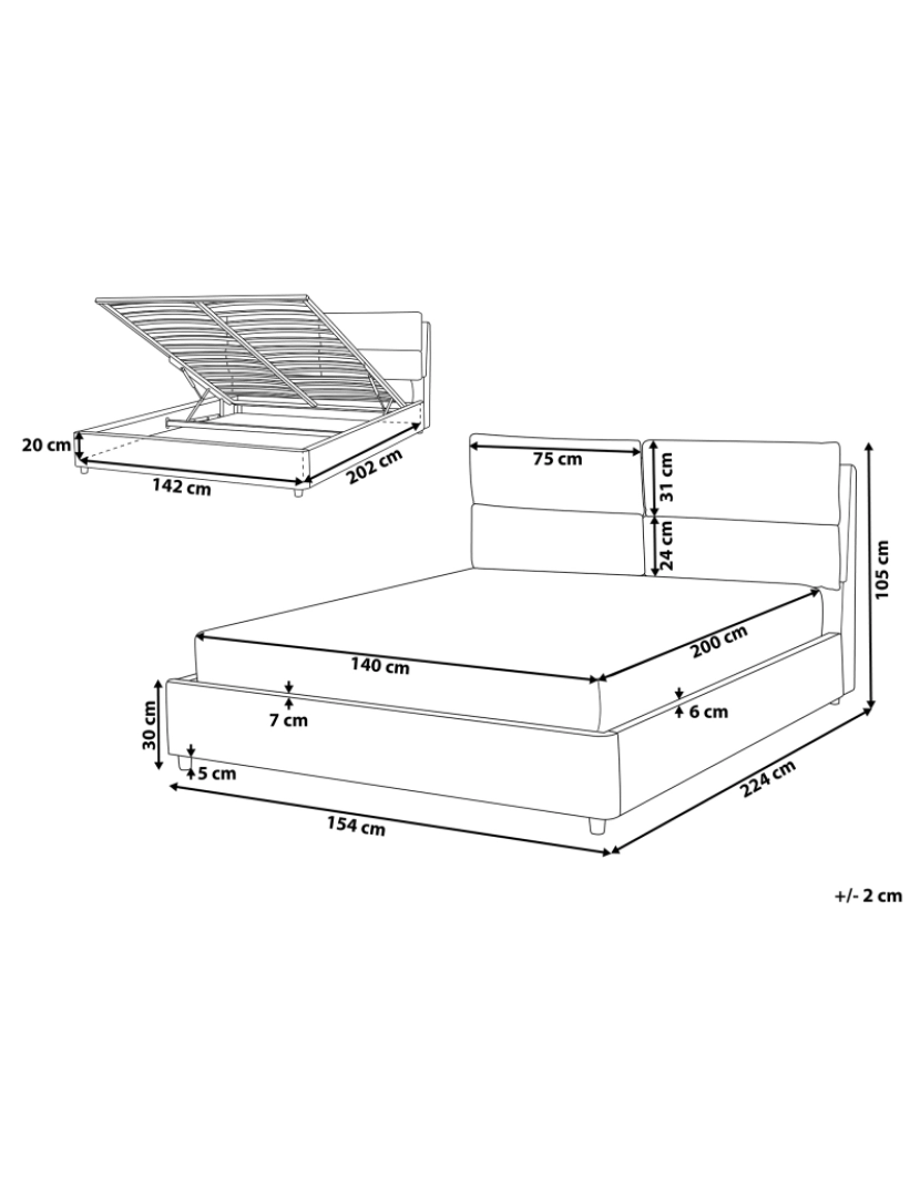 Beliani - Cama de casal com arrumação em veludo cinzento 140 x 200 cm BATILLY