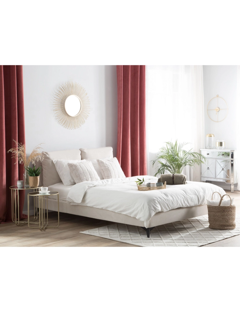 imagem de Cama de casal em chenille creme claro 140 x 200 cm MELLE2