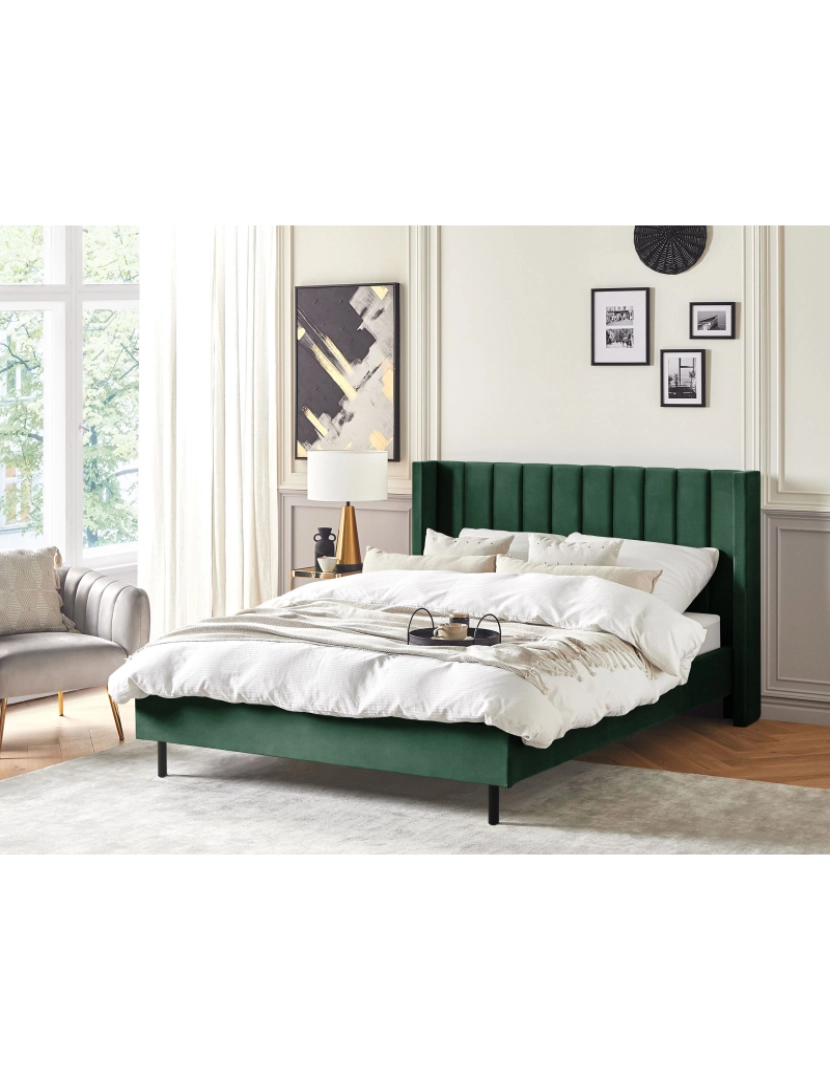 imagem de Cama de casal em veludo verde escuro 160 x 200 cm VILLETTE2