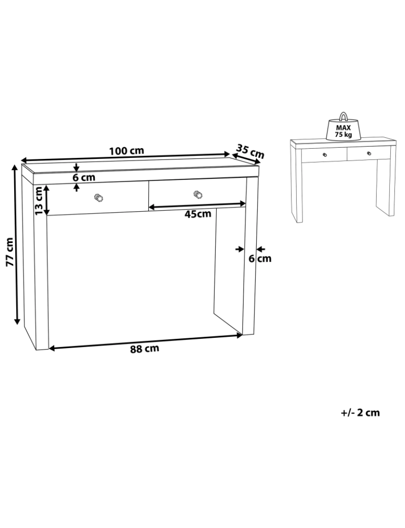 Beliani - Consola com 2 gavetas em efeito espelhado MARLE