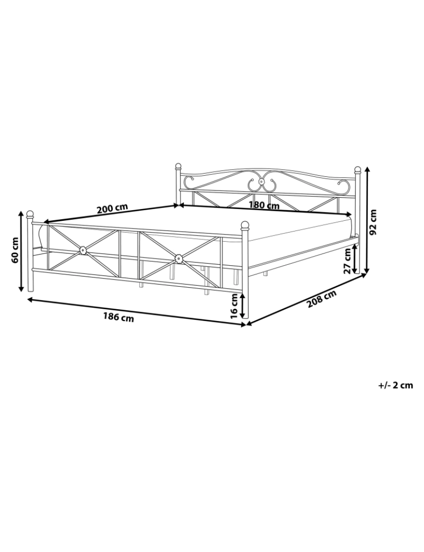 imagem de Cama de casal em metal preto 180 x 200 cm RODEZ1