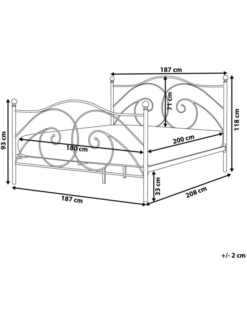 imagem de Cama de casal em metal branco 180 x 200 cm DINARD1