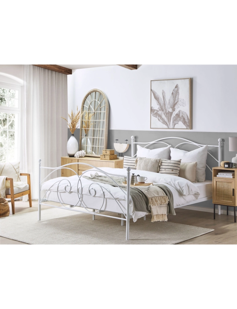 imagem de Cama de casal em metal branco 180 x 200 cm DINARD2