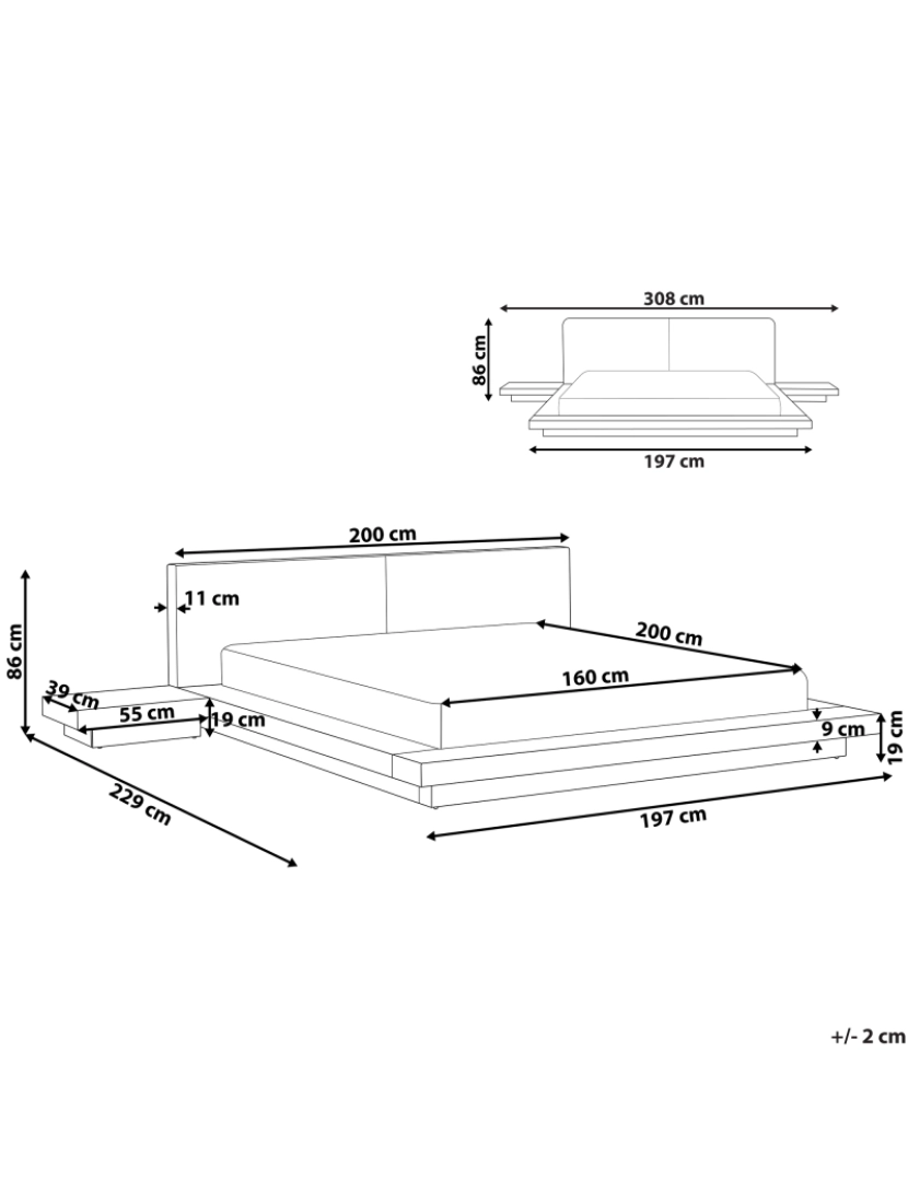 Beliani - Cama de casal em madeira escura 160 x 200 cm ZEN