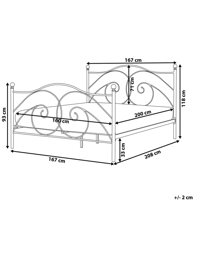 Beliani - Cama de casal em metal branco 160 x 200 cm DINARD