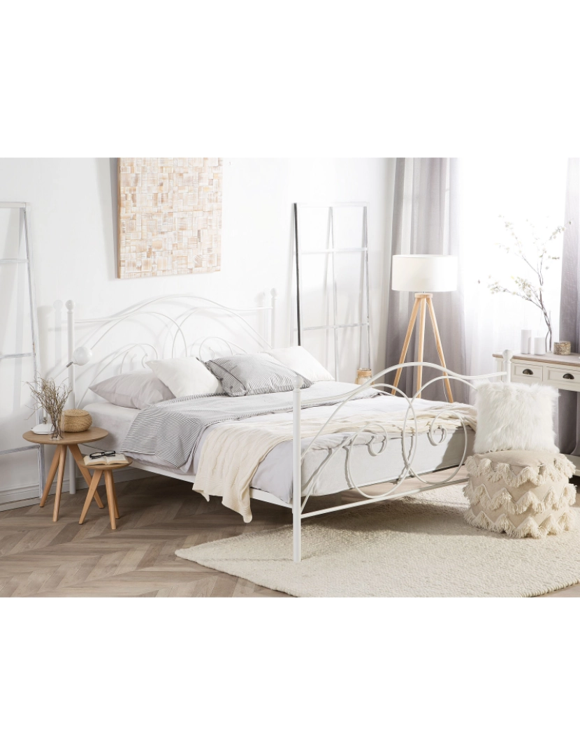 imagem de Cama de casal em metal branco 160 x 200 cm DINARD2