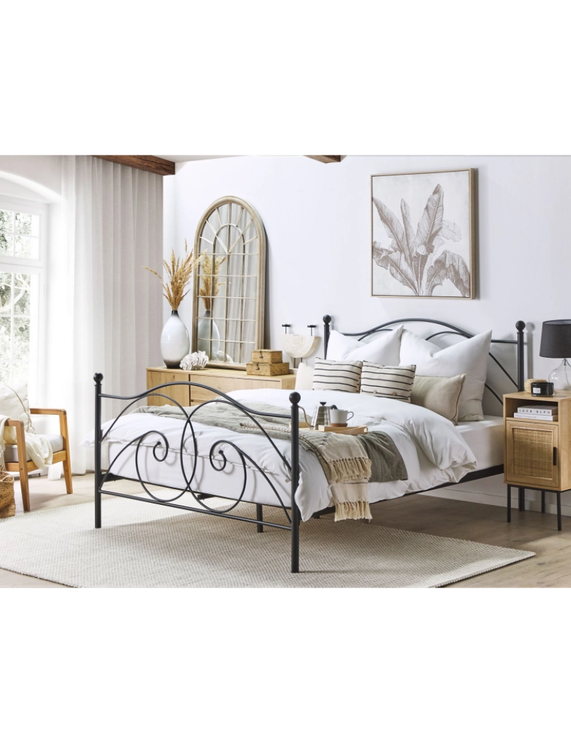 imagem de Cama de casal em metal preto 160 x 200 cm DINARD2