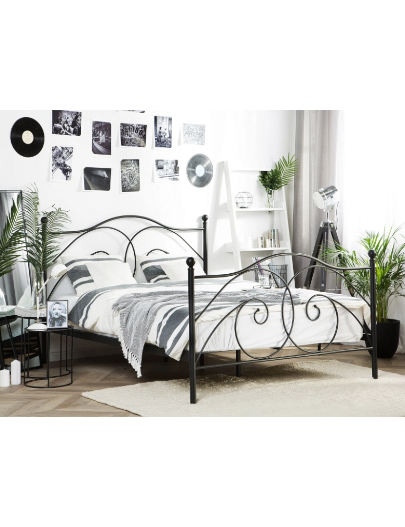 imagem de Cama de casal em metal preto 180 x 200 cm DINARD2