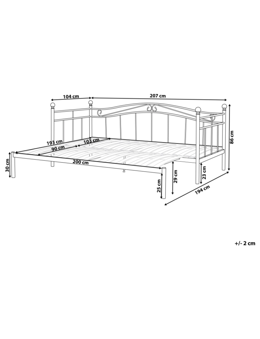 Beliani - Cama dupla em metal branco 90/180 x 200 cm TULLE