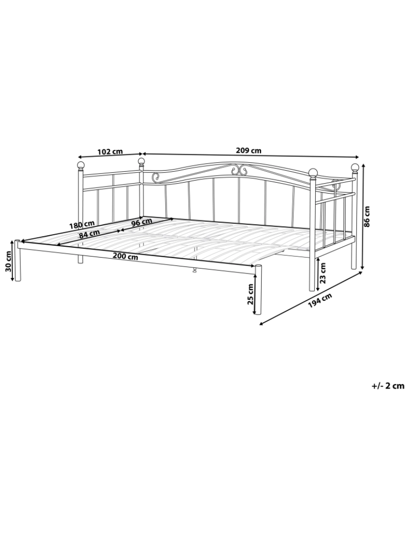 Beliani - Cama dupla em metal preto 90/180 x 200 cm TULLE