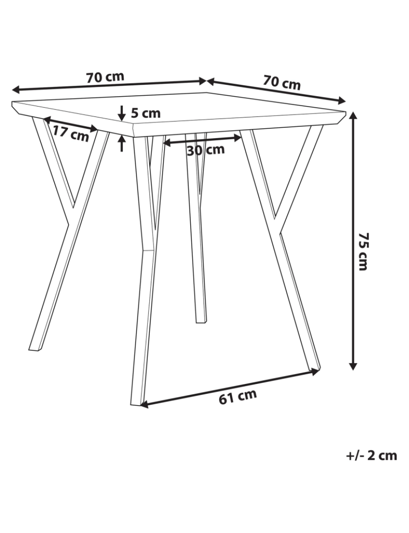 Beliani - Mesa de jantar castanha clara com preto 70 x 70 cm BRAVO