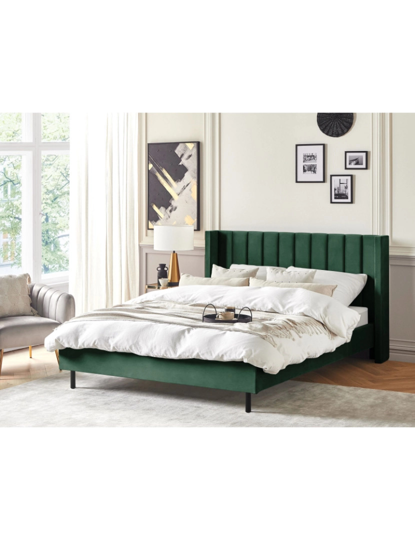 imagem de Cama de casal em veludo verde escuro 180 x 200 cm VILLETTE2