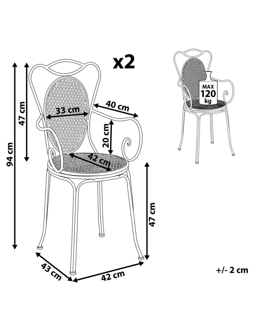 Beliani - Cadeira de jardim Conjunto de 2 Metal Cinzento CILENTO