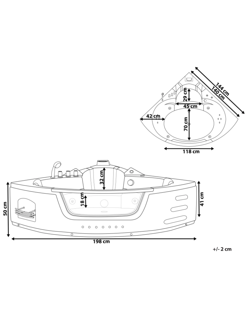Beliani - Banheira de hidromassagem de canto em acrílico branco com LED 198 x 144 cm MARTINICA