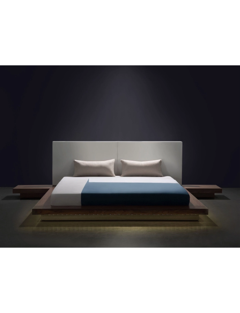 imagem de Cama de casal com iluminação LED em madeira escura 160 x 200 cm ZEN2