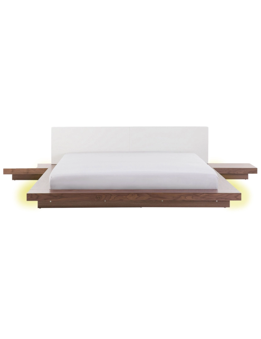 imagem de Cama de casal com iluminação LED em madeira escura 180 x 200 ZEN1