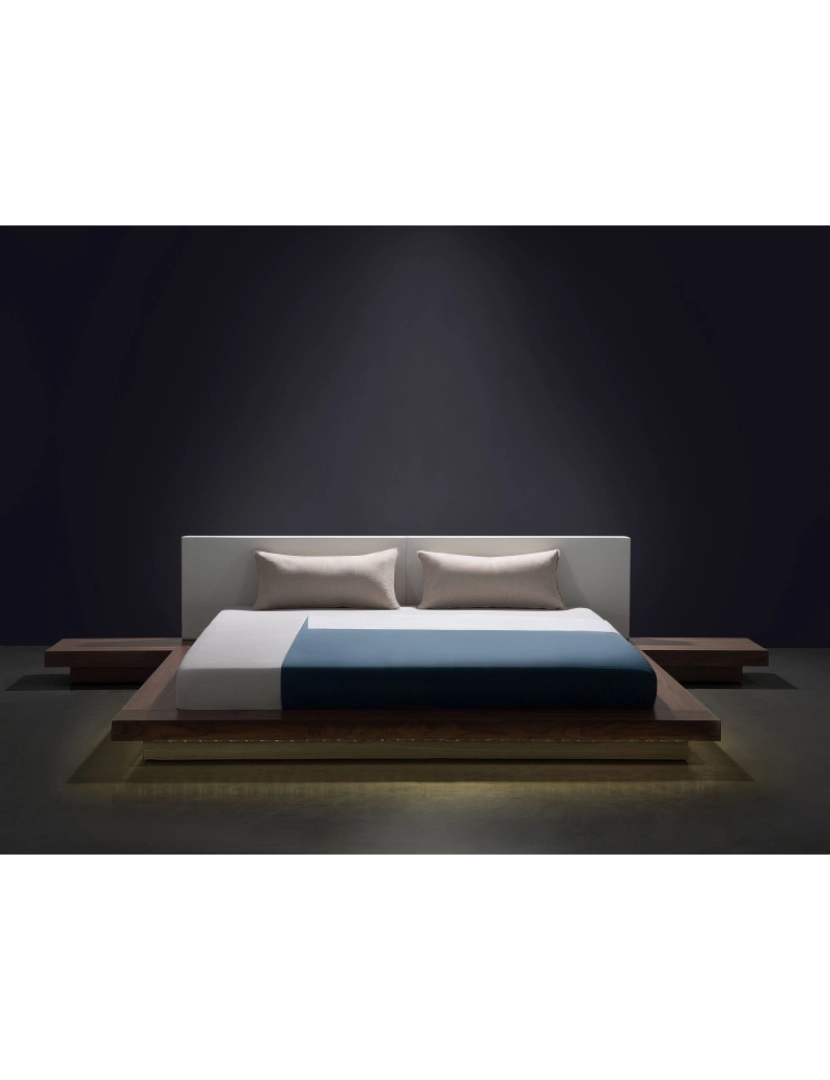 imagem de Cama de casal com iluminação LED em madeira escura 180 x 200 ZEN3