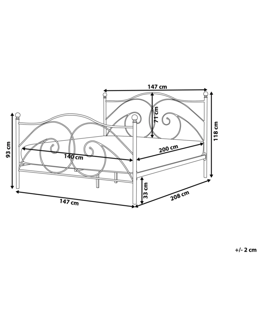 Beliani - Cama de casal em metal preto 140 x 200 cm DINARD