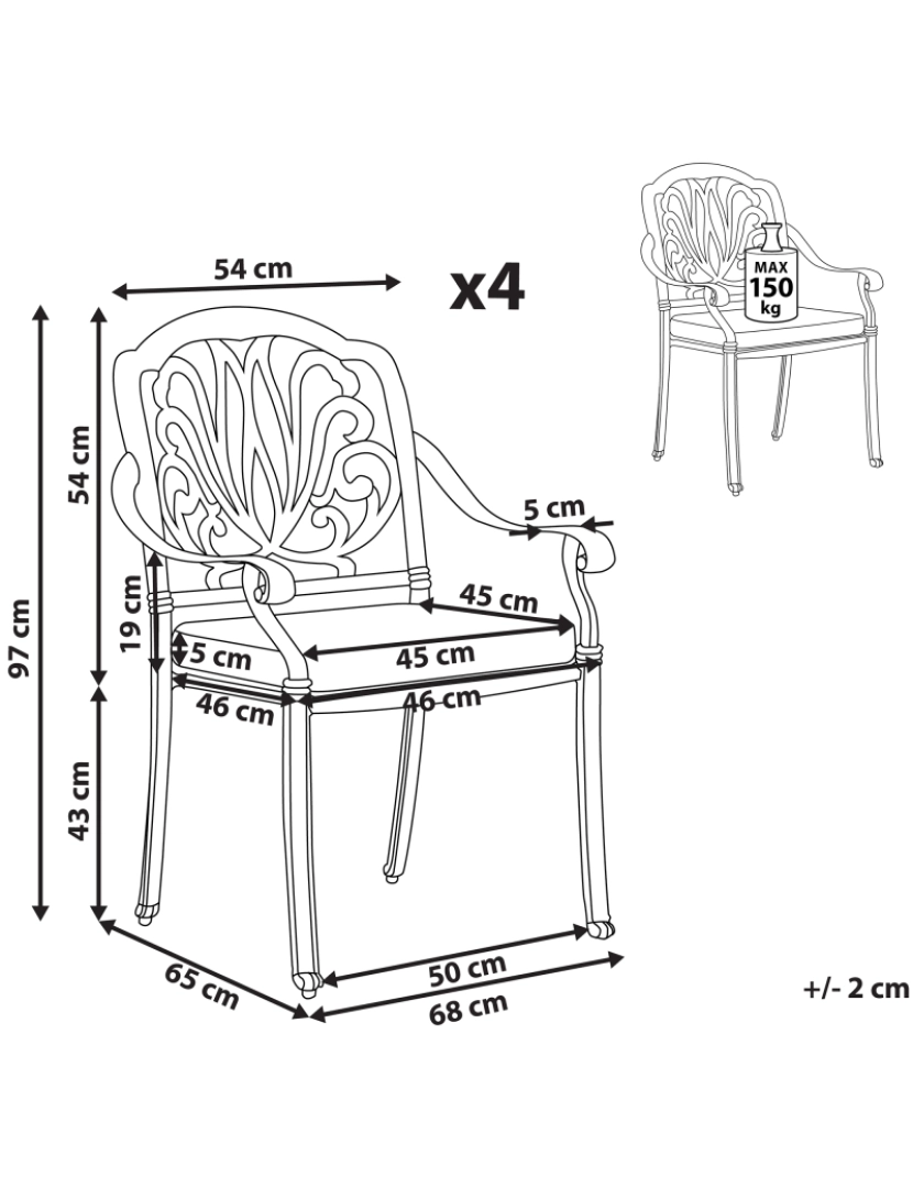 Beliani - Cadeira de jardim Conjunto de 4 Metal Castanho escuro ANCONA