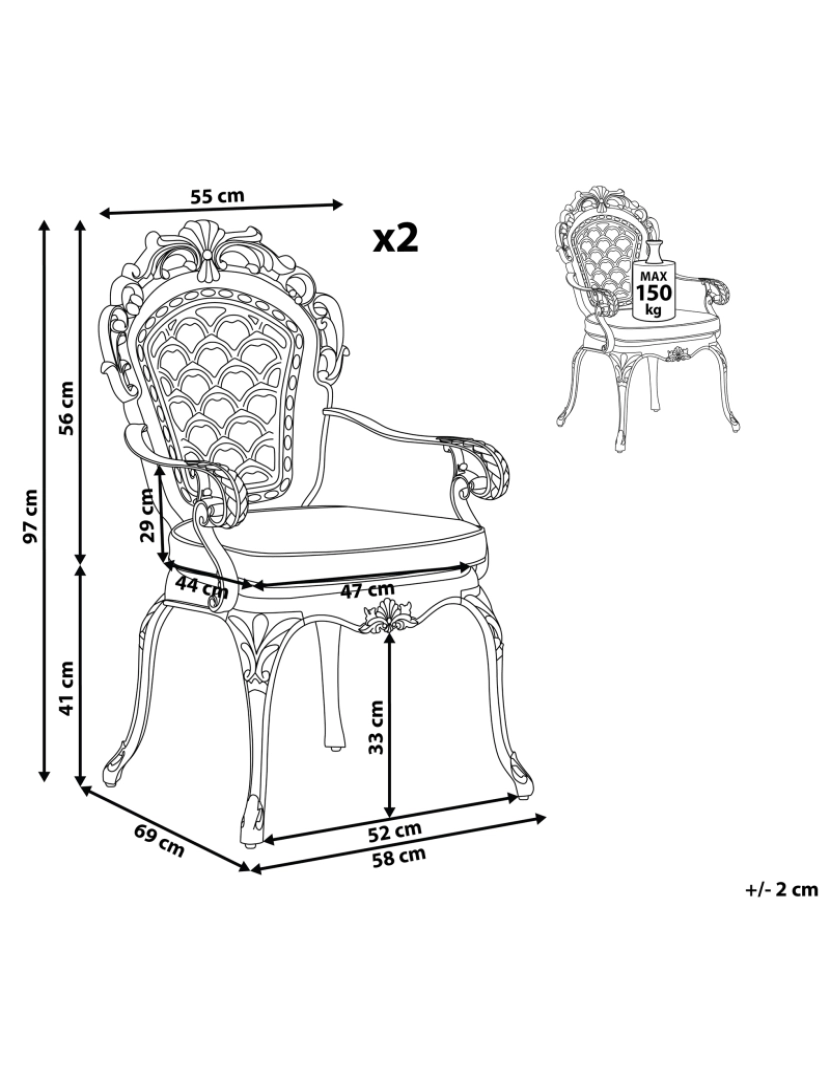 Beliani - Cadeira de jardim Conjunto de 2 Metal Castanho escuro LIZZANO