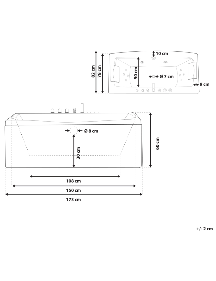 Beliani - Banheira de hidromassagem em acrílico branco com LED 173 x 82 cm MOOR