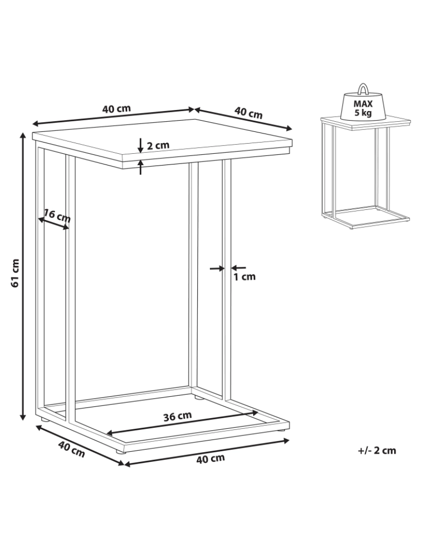 imagem de Mesa auxiliar 40 x 40 cm em castanho claro e preto TROY1