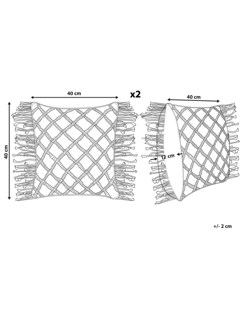 Beliani - Conjunto de 2 almofadas Macramé Algodão Rosa YANIKLAR 40 x 40 cm