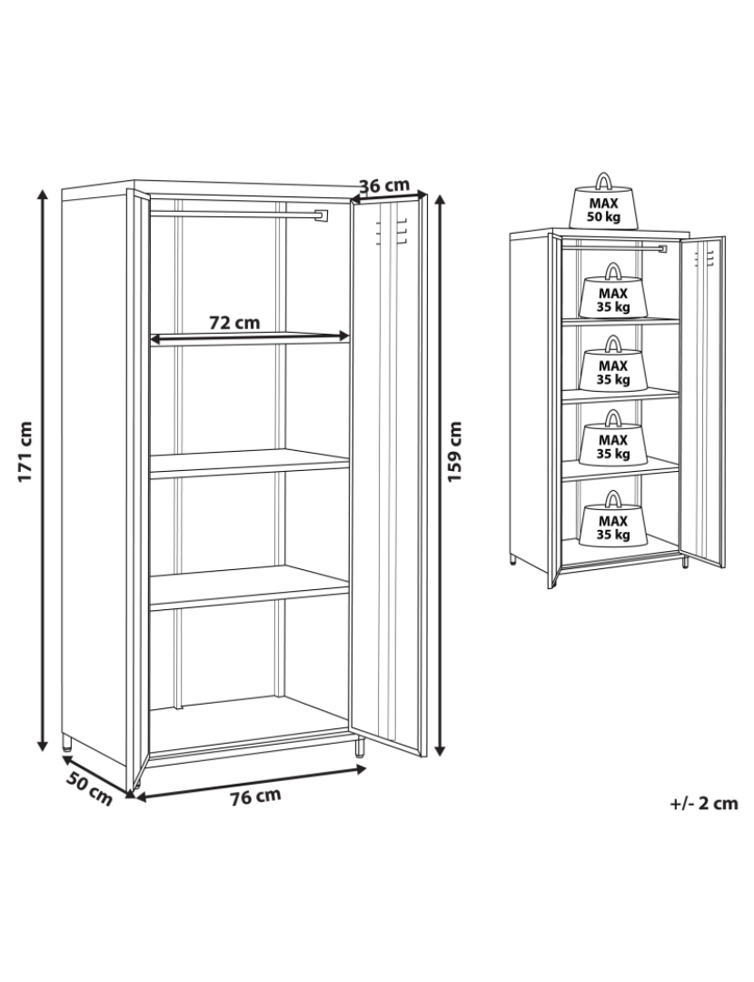 imagem de Armário de metal cinzento escuro com 2 portas 171 cm VARNA1