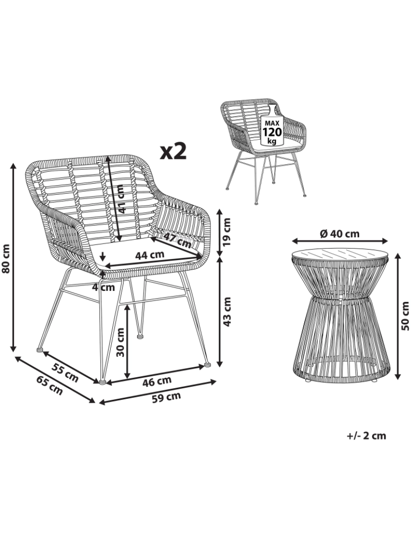 Beliani - Conjunto de mesa e cadeiras com almofada Castanho claro TRESTINA