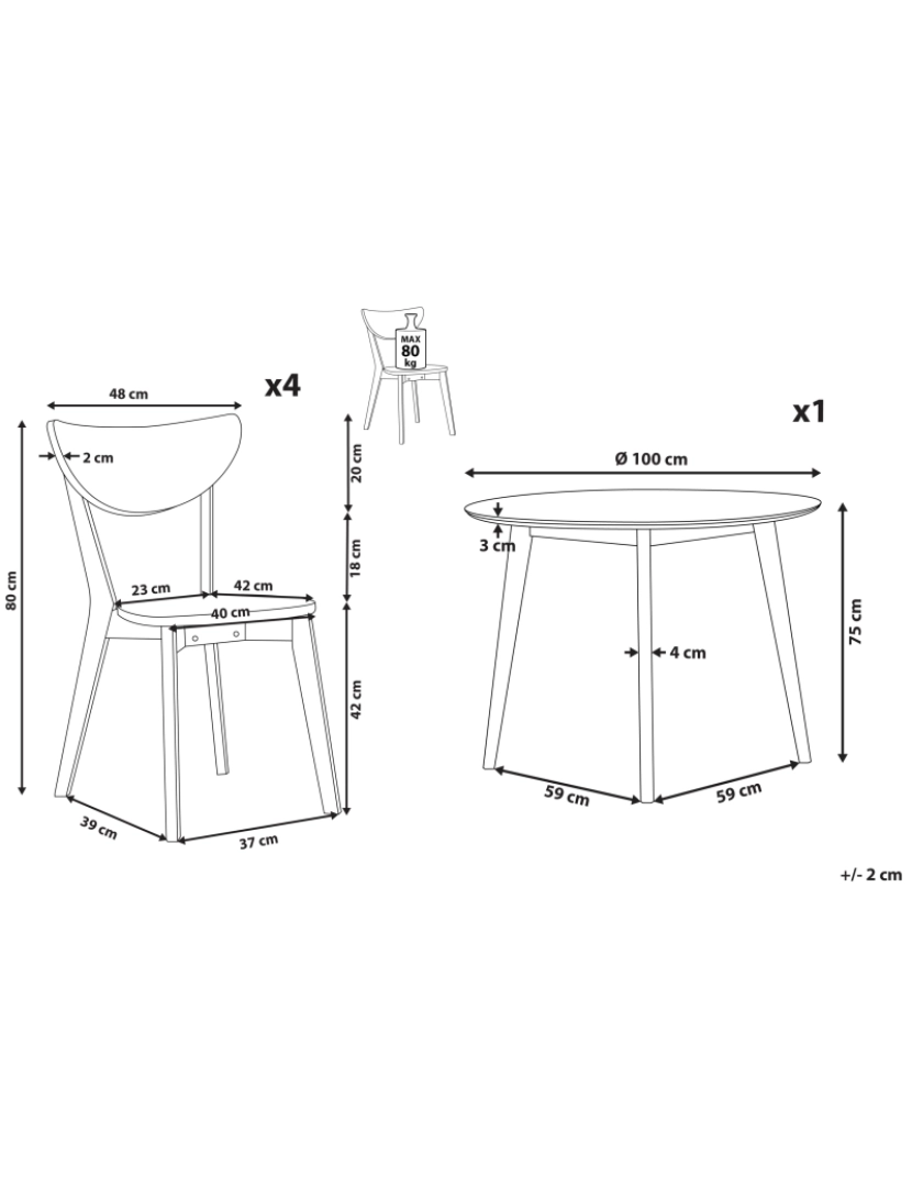 Beliani - Conjunto de refeição 4 lugares branco ROXBY