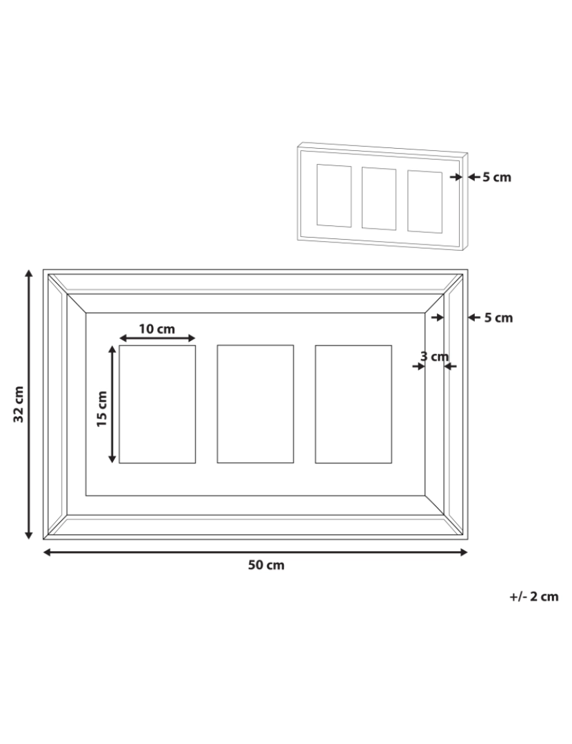 Beliani - Moldura espelhada e madeira escura para 3 fotos SINTA