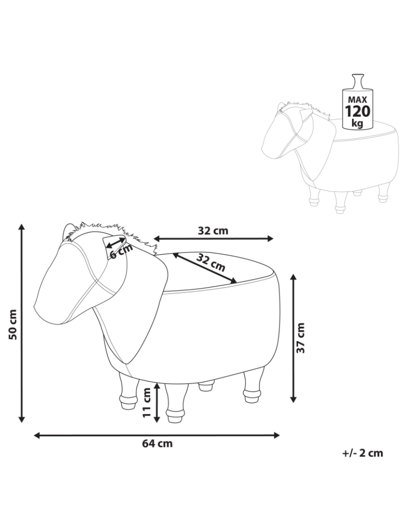 imagem de Tamborete animal em pele sintética castanha HORSE1