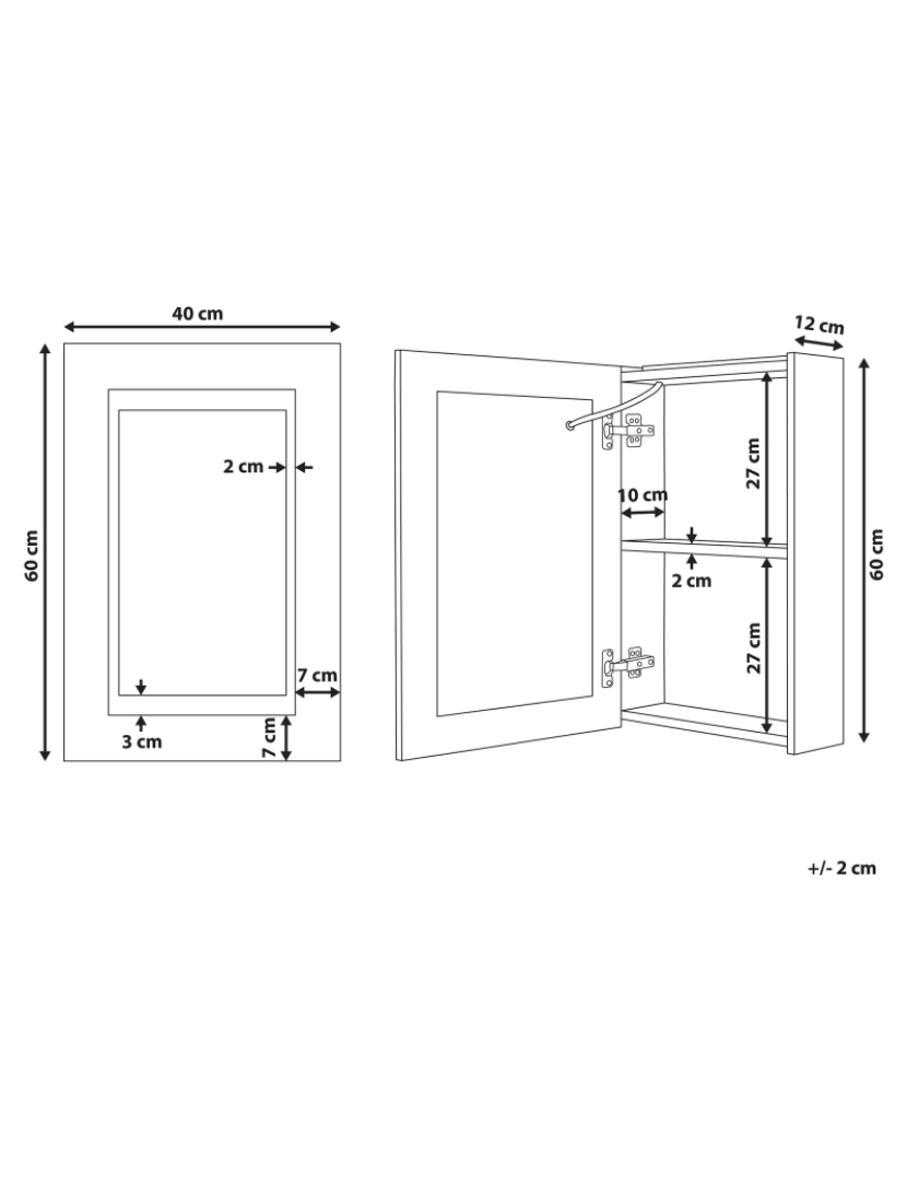 Beliani - Armário de parede com espelho e iluminação LED branco 40 x 60 cm MALASPINA