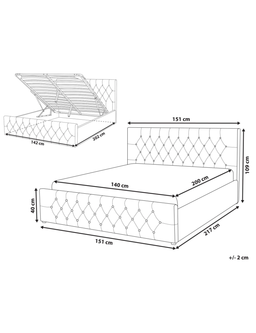 Beliani - Cama de casal com arrumação em veludo cinzento 140 x 200 cm AMIENS