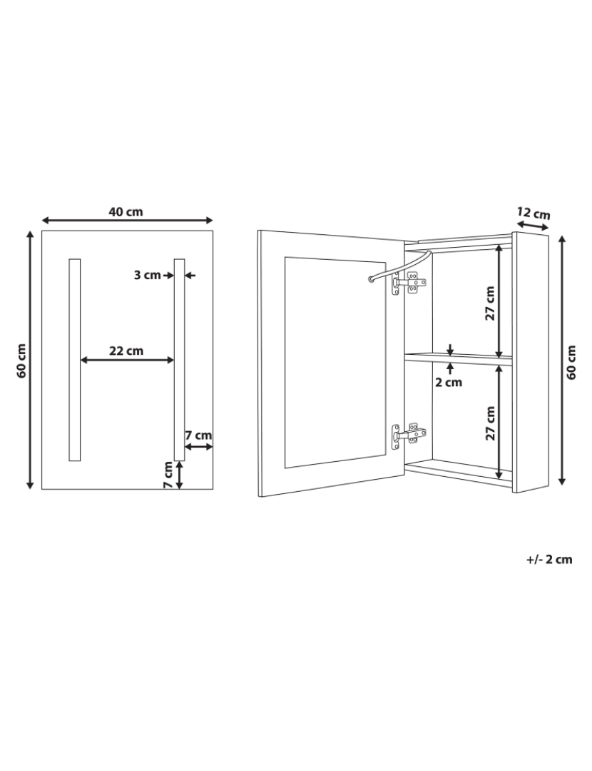 Beliani - Armário de parede com espelho e iluminação LED branco 40 x 60 cm CAMERON