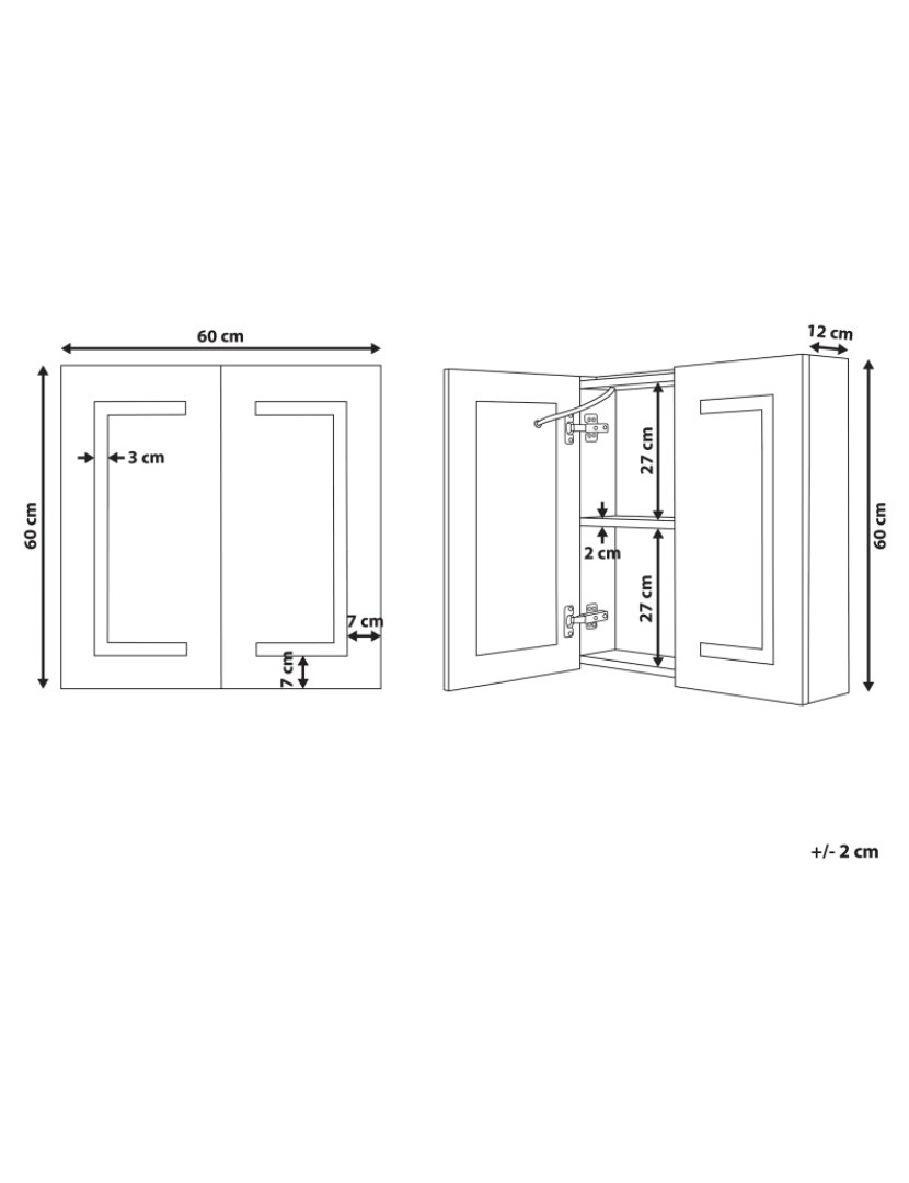 Beliani - Armário de parede com espelho e iluminação LED branco 60 x 60 cm MAZARREDO