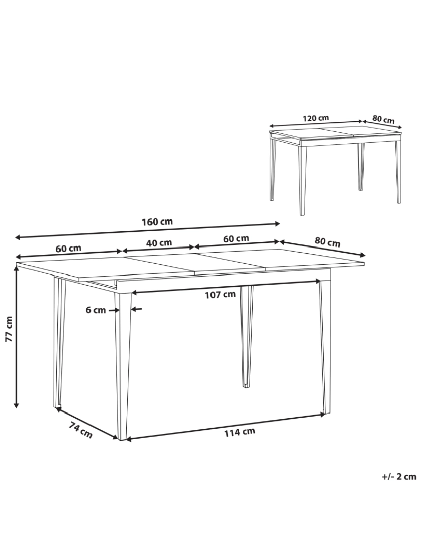 Beliani - Mesa de jantar extensível preta 120/160 x 80 cm NORLEY