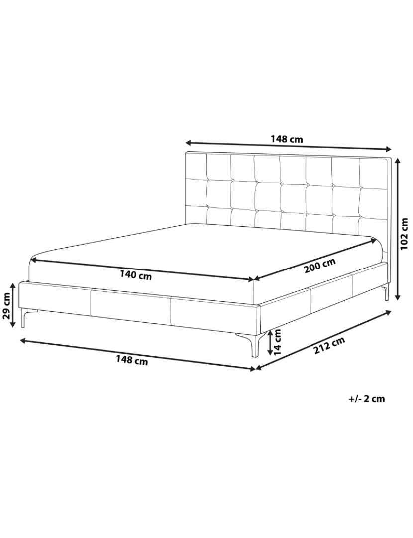 Beliani - Cama de casal em veludo cinzento 140 x 200 cm AMBERT