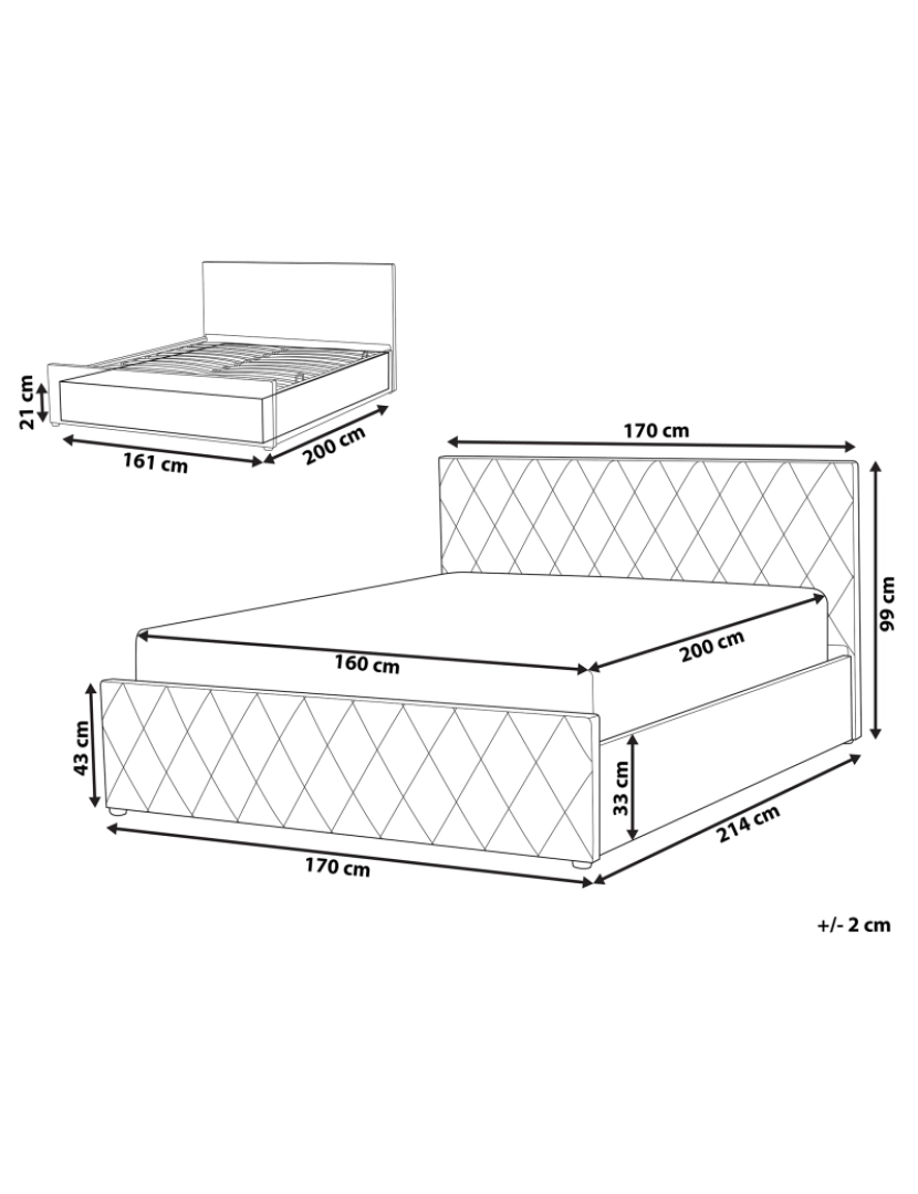 Beliani - Cama com arrumação em veludo cinzento 160 x 200 cm ROCHEFORT