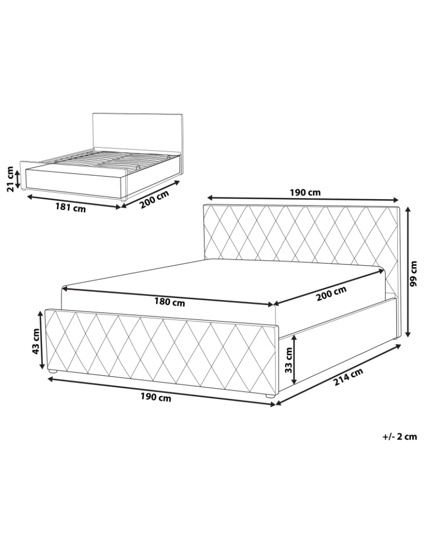 Beliani - Cama com arrumação em veludo cinzento 180 x 200 cm ROCHEFORT