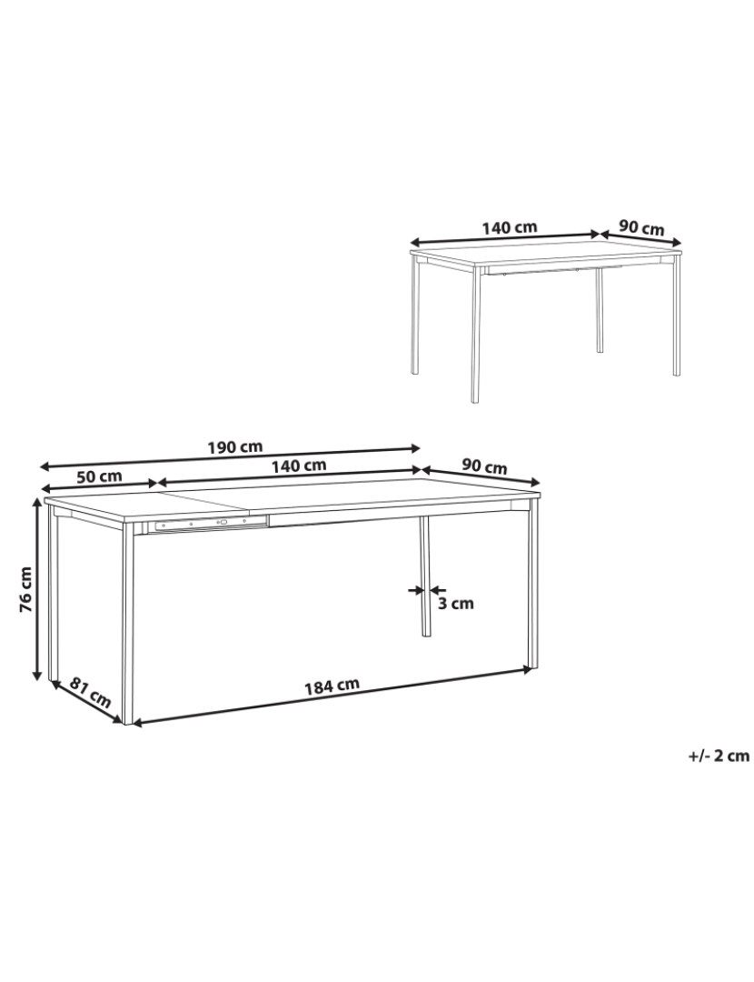 imagem de Mesa de jantar extensível preta 140/190 x 90 cm AVIS1