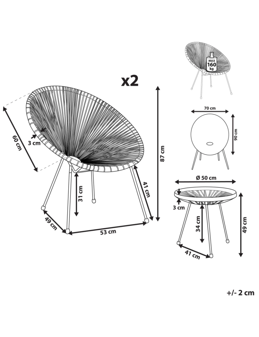 Beliani - Conjunto de mesa e cadeiras Cinzento escuro ACAPULCO II