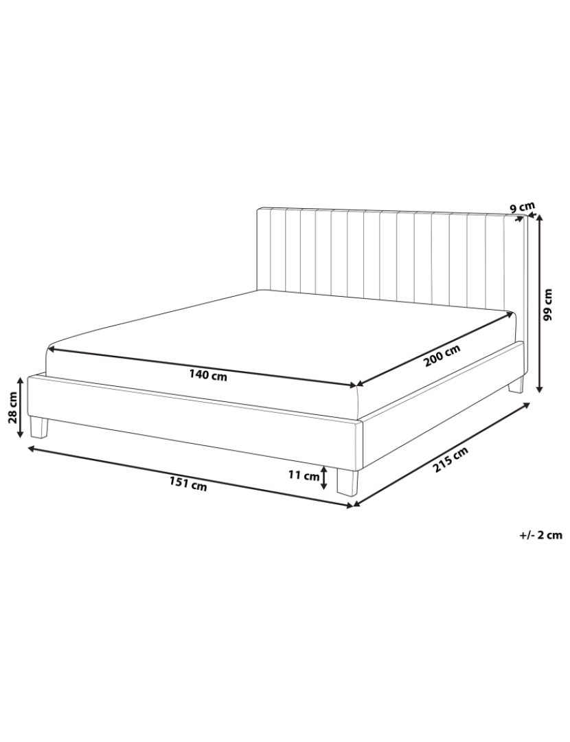 Beliani - Cama de casal em tecido cinzento claro 140 x 200 cm POITIERS