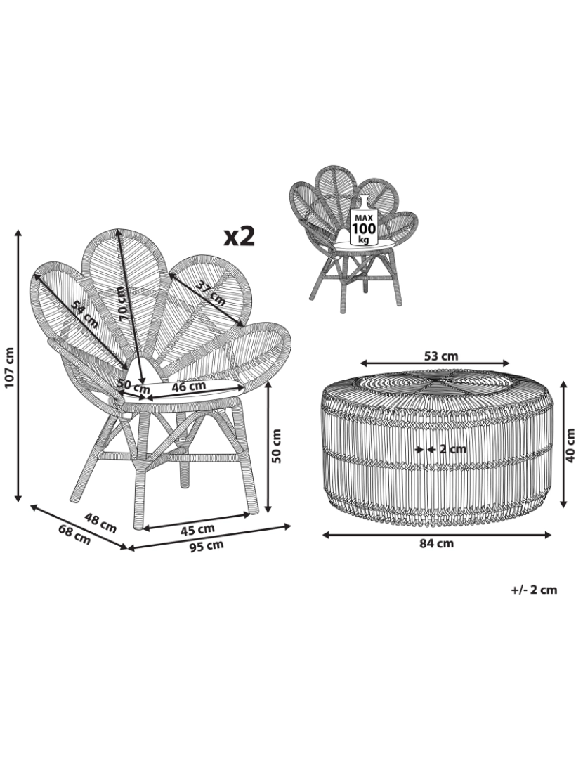 Beliani - Conjunto de mesa e cadeiras com almofada Rattan Creme FLORENTINE / LIMNI